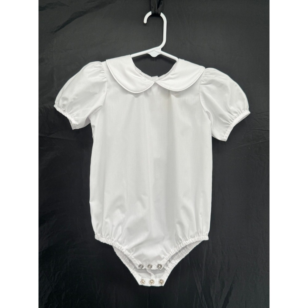 The Beaufort Bonnet Company Peter Pan Collar Puff Sleeve Bodysuit White 2T